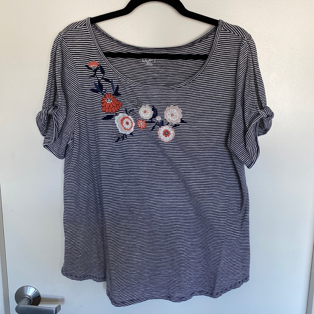 Loft Top with Embroidery Detail and Cutout Sleeves